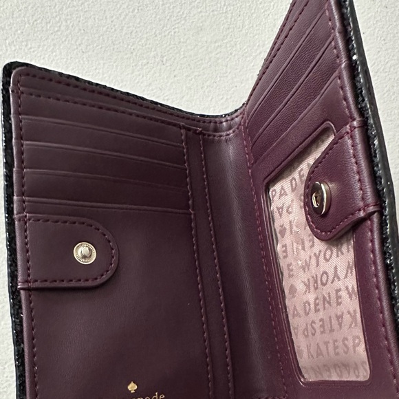 Kate Spade NY Snap Bifold Glitter Trim Smooth Wallet - Picture 3 of 10